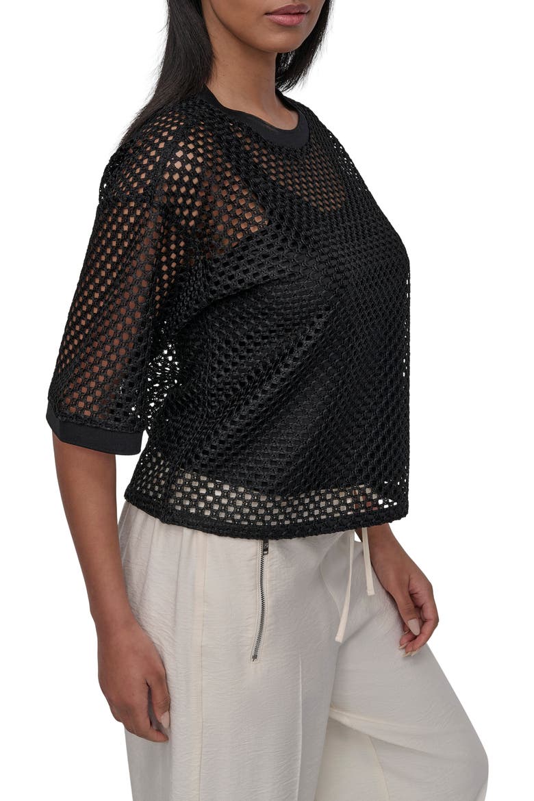 Open Stitch Short Sleeve Top, Alternate, color, BLACK