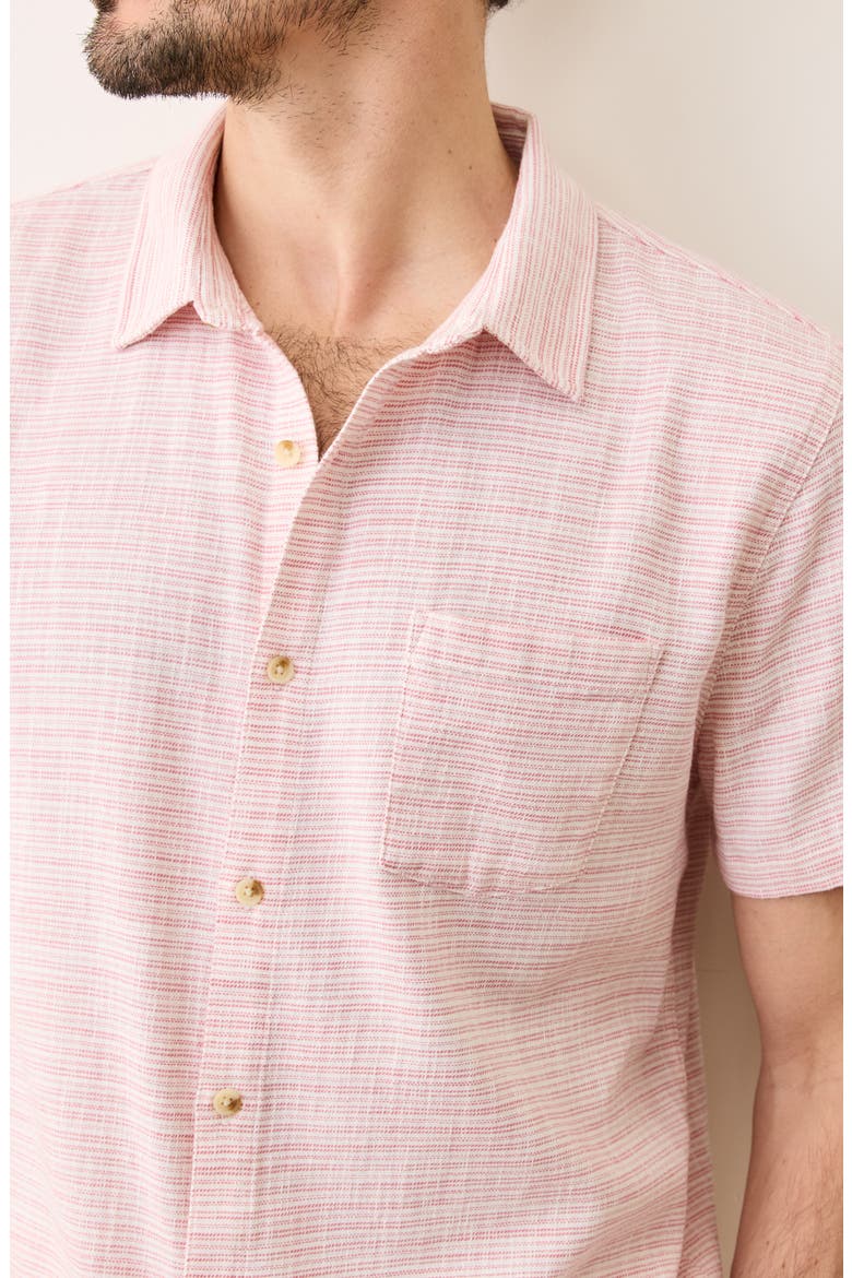 Classic Stripe Short Sleeve Stretch Cotton Selvage Button-Up Shirt, Alternate, color, PINK MINI STRIPE