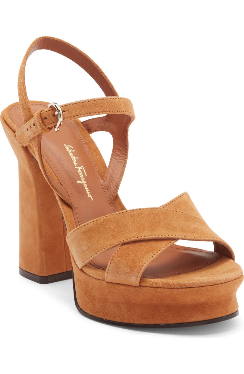 FERRAGAMO Sonya Platform Sandal, Main, color, Brown