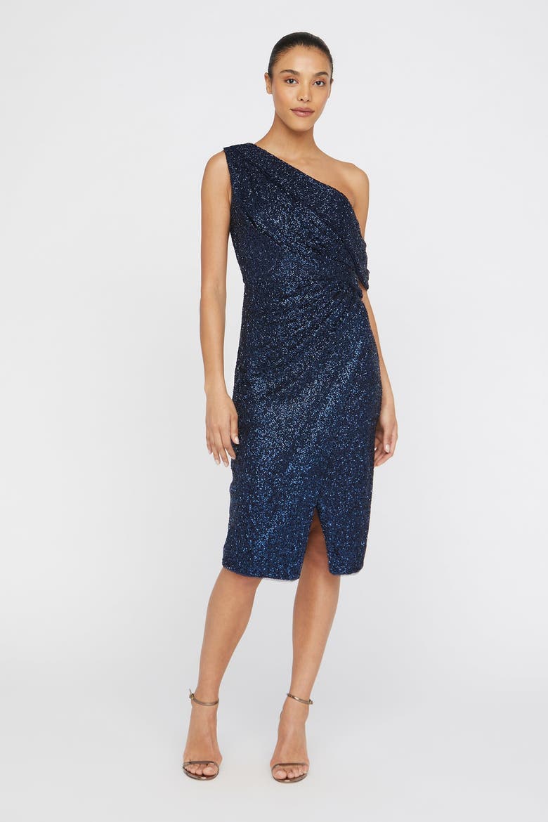 Briella One-Shoulder Cocktail, Alternate, color, Navy