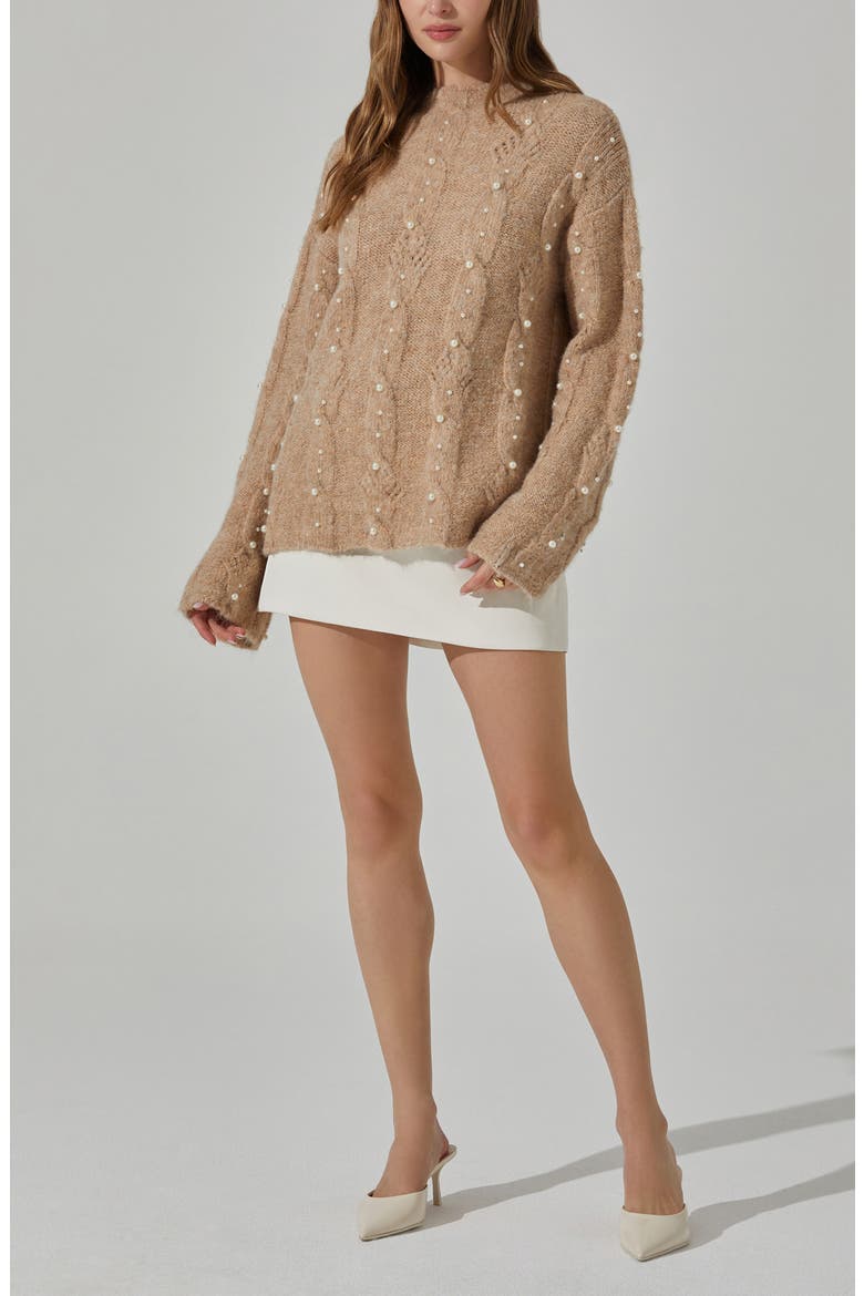 Kit Faux Pearl Cable Stitch Sweater, Alternate, color, TAUPE