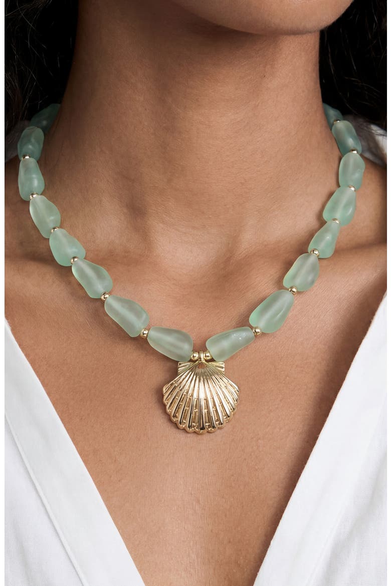 Seaside Beaded Pendant Necklace, Alternate, color, LIGHT GREEN