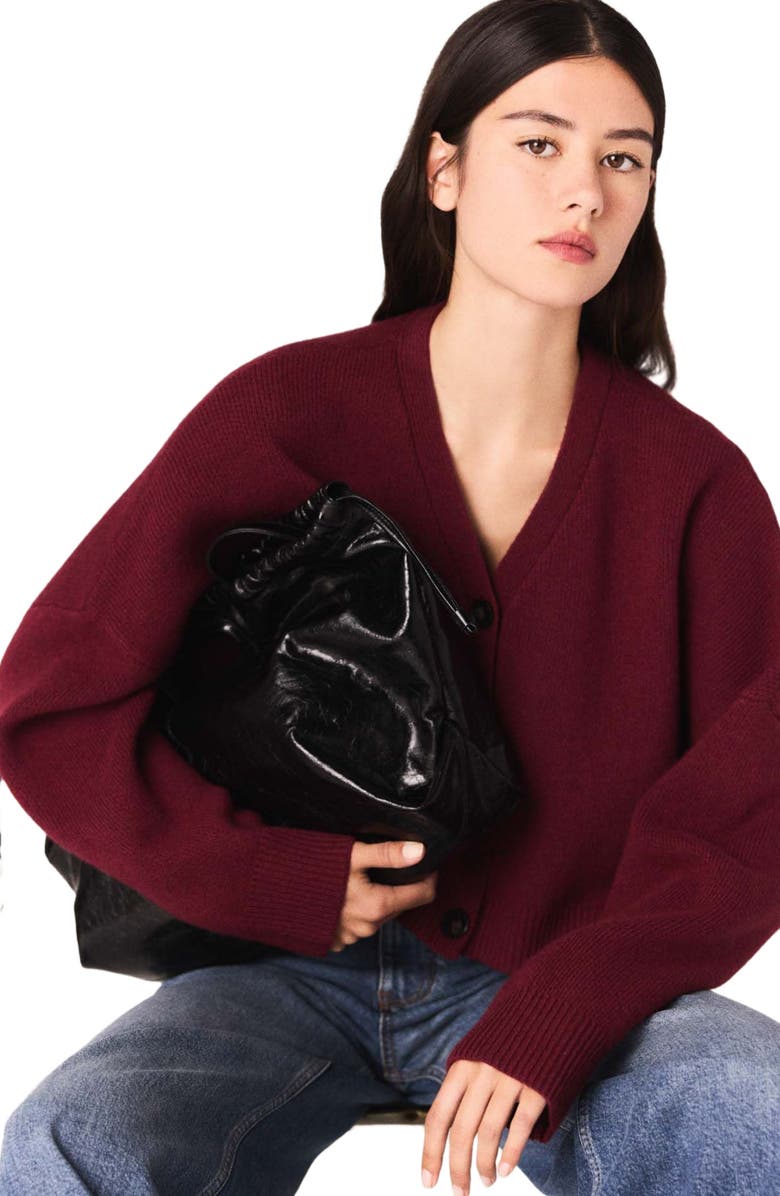 maje Cropped wool-blend cardigan, Alternate, color, Burgundy