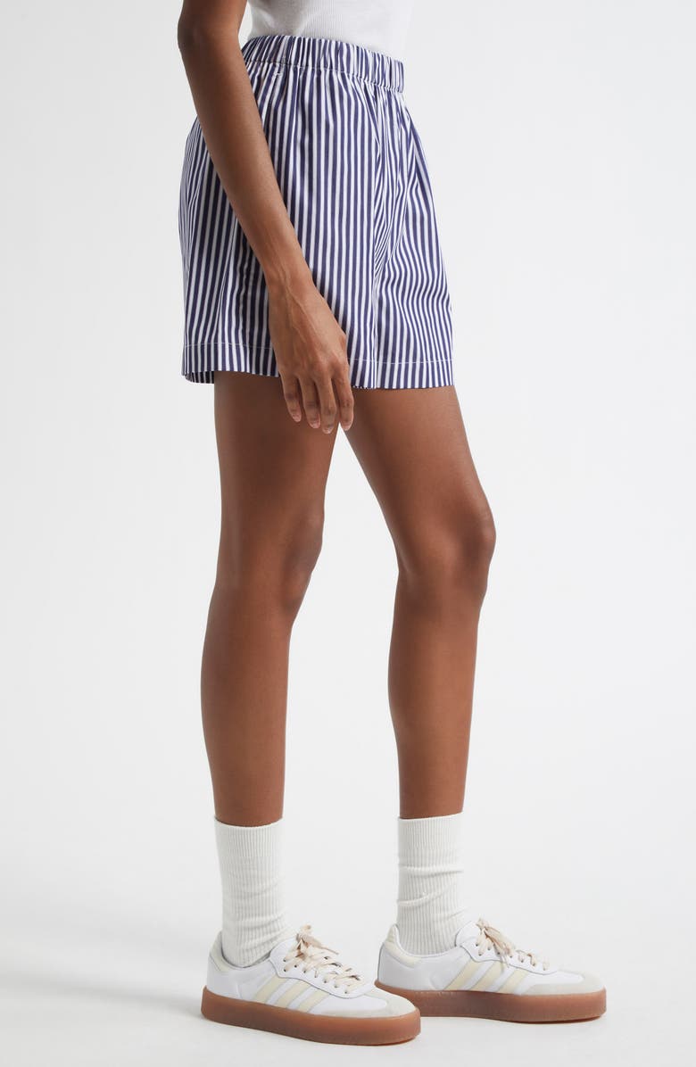 Sporty & Rich Vendome Stripe Embroidered Cotton Boxer Shorts, Alternate, color, White/ Navy Stripe