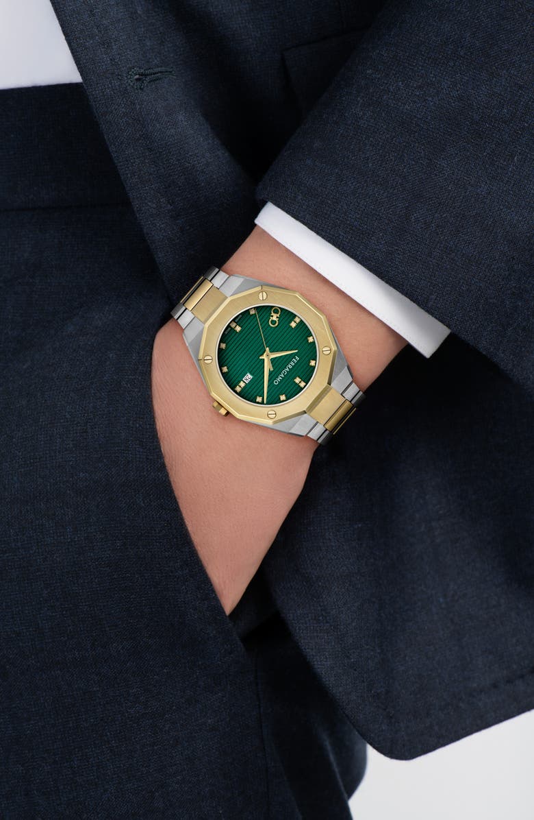 FERRAGAMO Edge Diamond Two-Tone Bracelet Watch, 40mm, Alternate, color, Two Tone