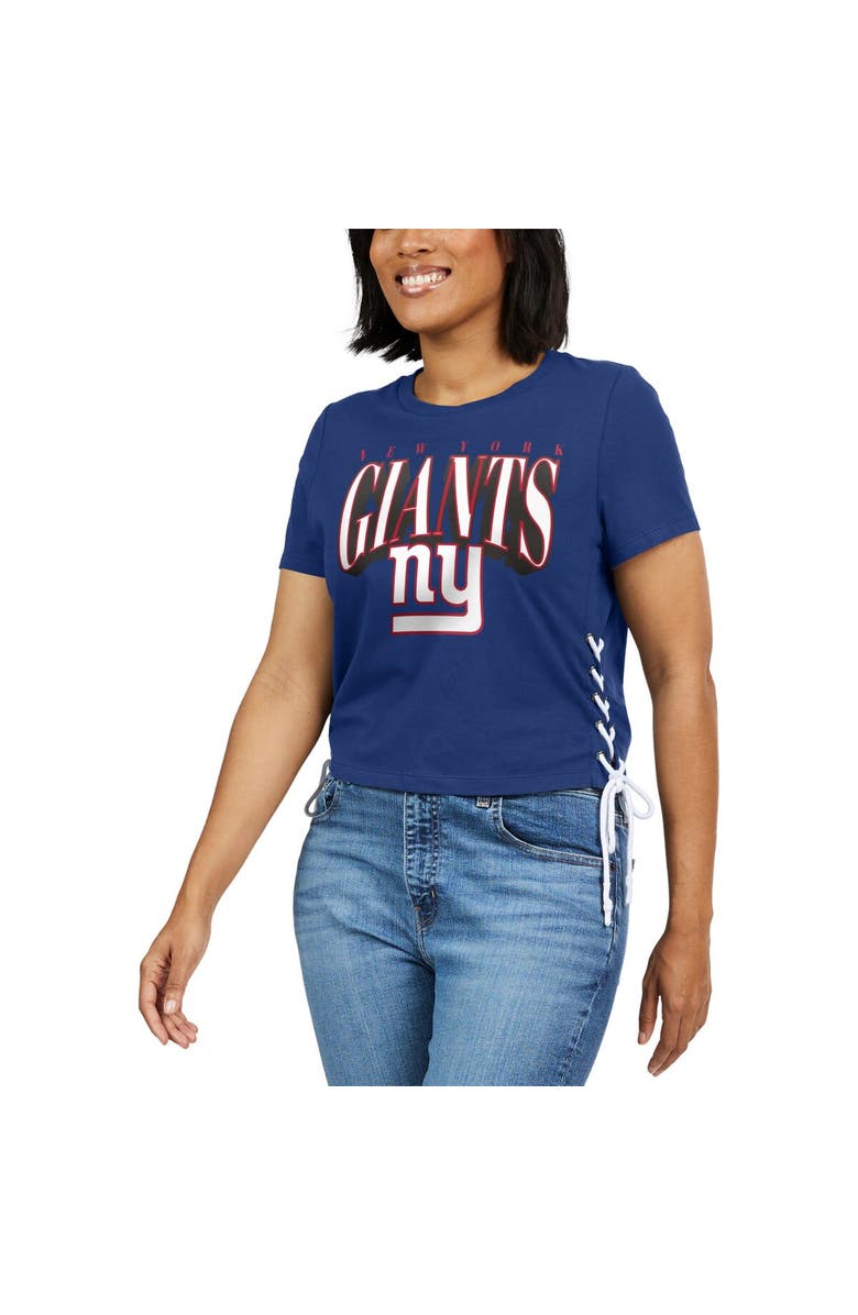 WEAR by Erin Andrews Women's WEAR by Erin Andrews Royal New York Giants Lace Up Side Modest Cropped T-Shirt, Alternate, color, Royal