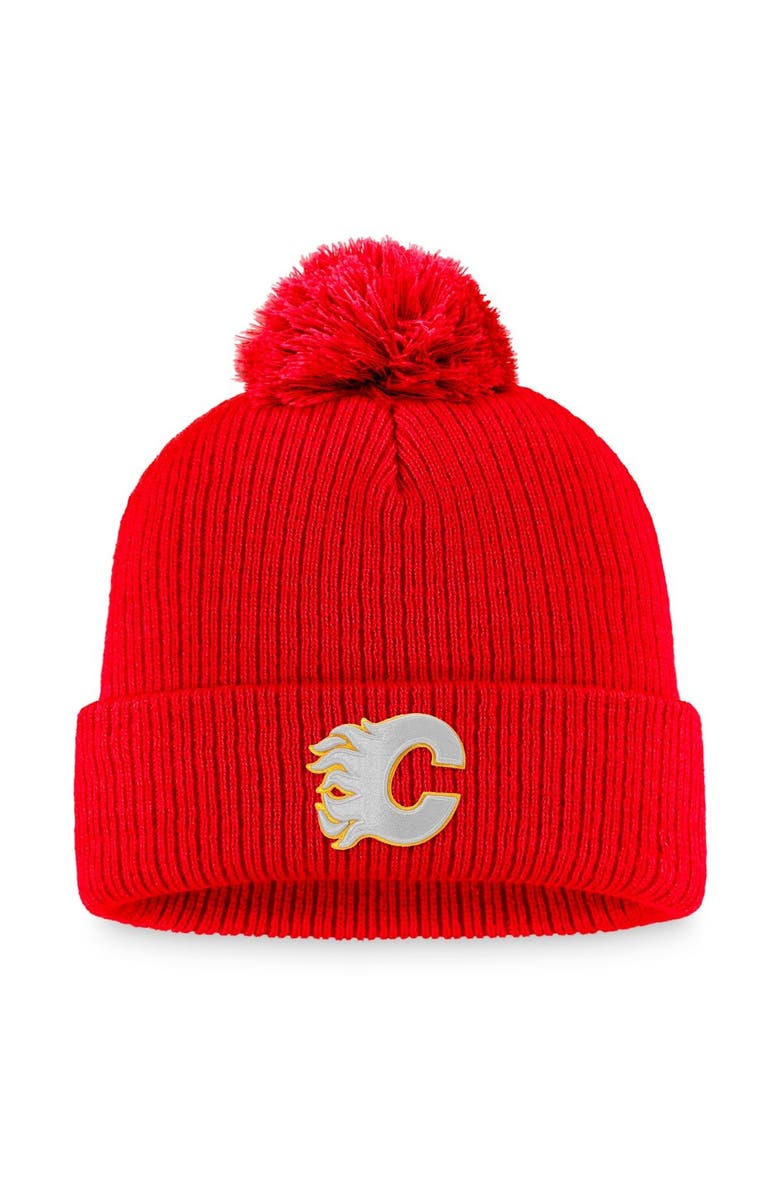 FANATICS Men's Fanatics Branded Red Calgary Flames Core Primary Logo Cuffed Knit Hat with Pom, Main, color, Red