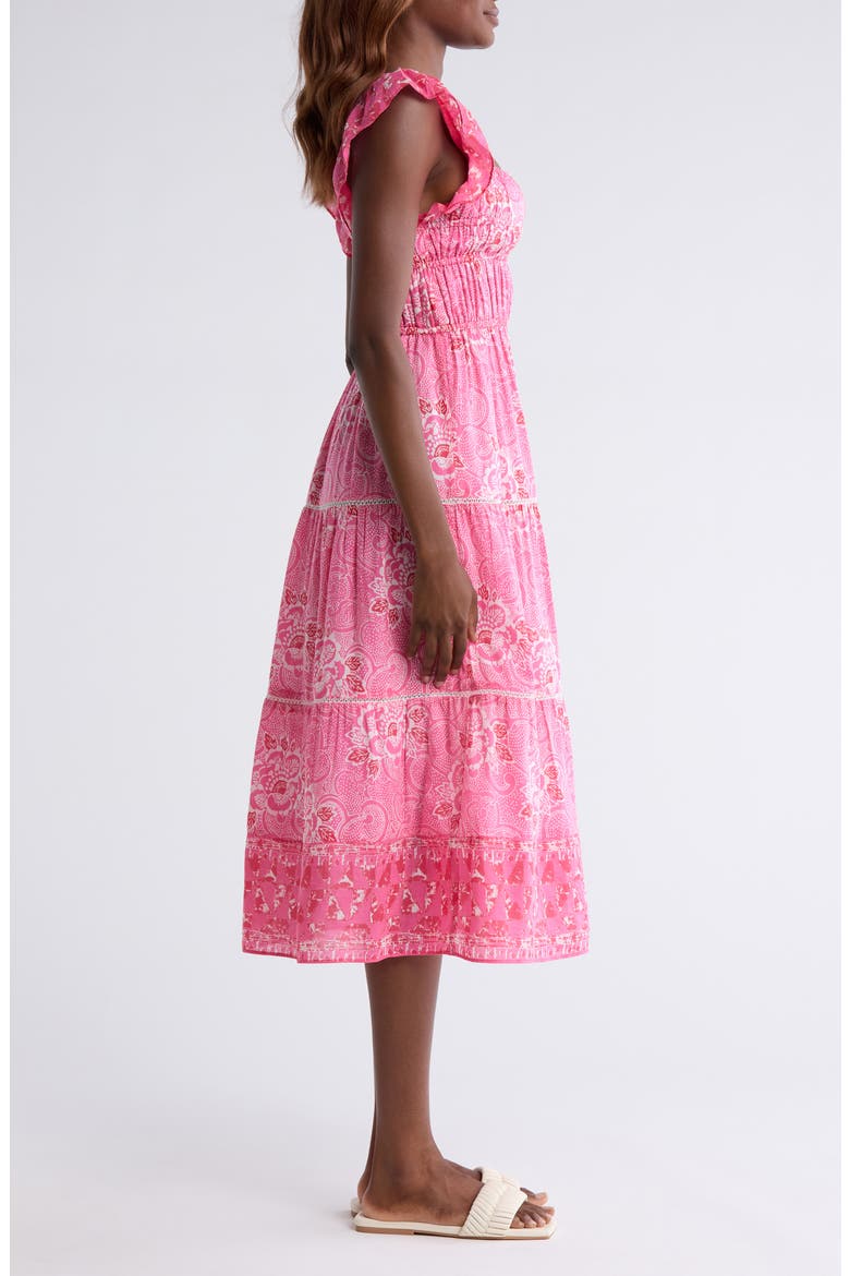 Fleur Flutter Sleeve Cotton & Silk Cover-Up Midi Dress, Alternate, color, BRIGHT PINK