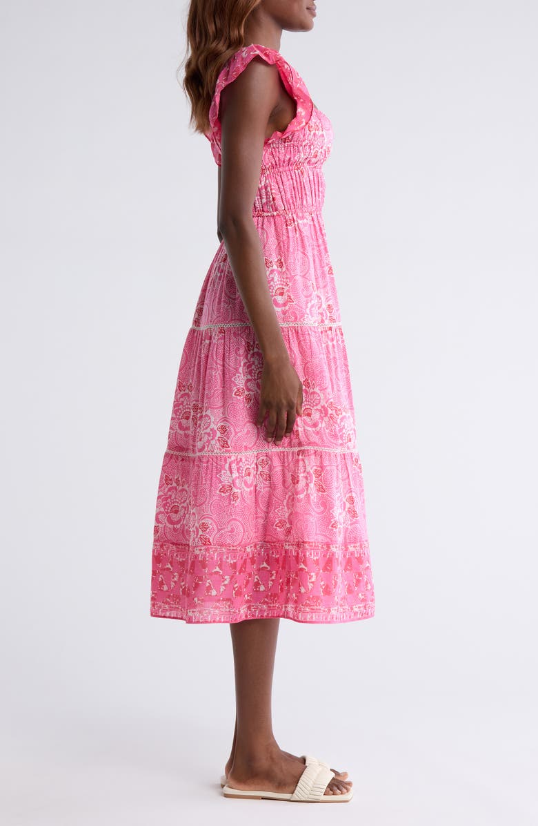 ALICIA BELL Fleur Flutter Sleeve Cotton & Silk Cover-Up Midi Dress, Alternate, color, Bright Pink