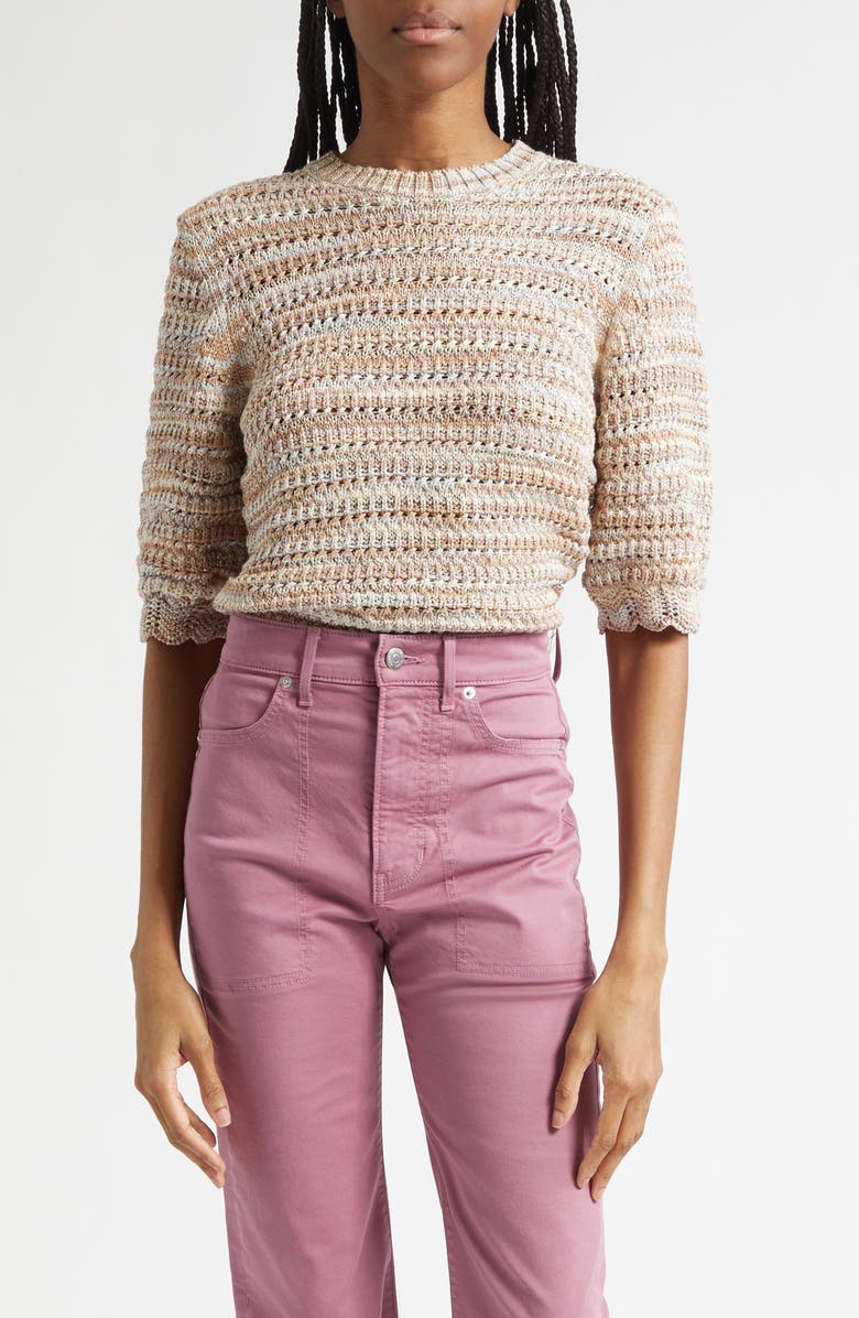 Veronica Beard Merivale Metallic Cotton Blend Sweater, Main, color, Beige Multi
