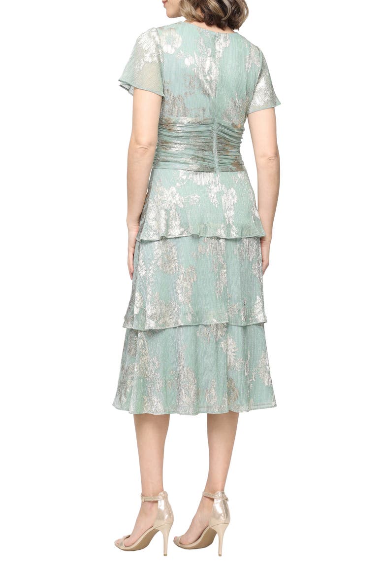 Foil Plissé Midi Dress, Alternate, color, SAGE / GOLD