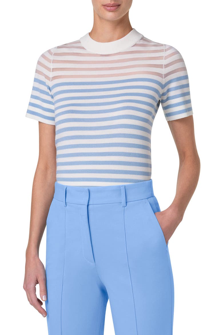 Kodak Stripe Short Sleeve Sweater, Main, color, SKY-CREAM