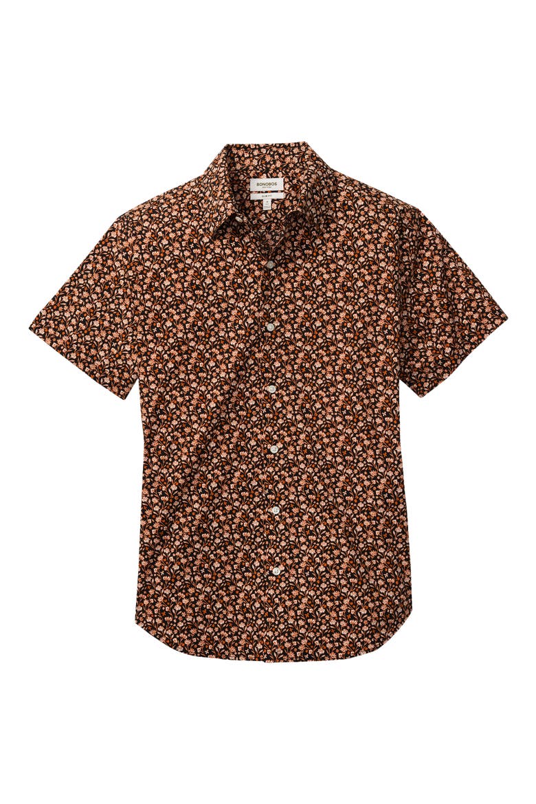 Riviera Slim Fit Tropical Print Short Sleeve Stretch Cotton Button-Up Shirt, Alternate, color, PERCHOIR FLORAL