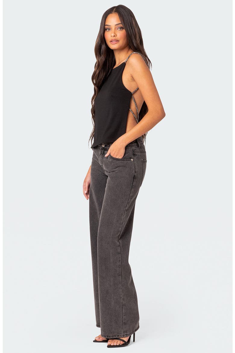 Karli Embellished Strap Open Back Top, Alternate, color, BLACK