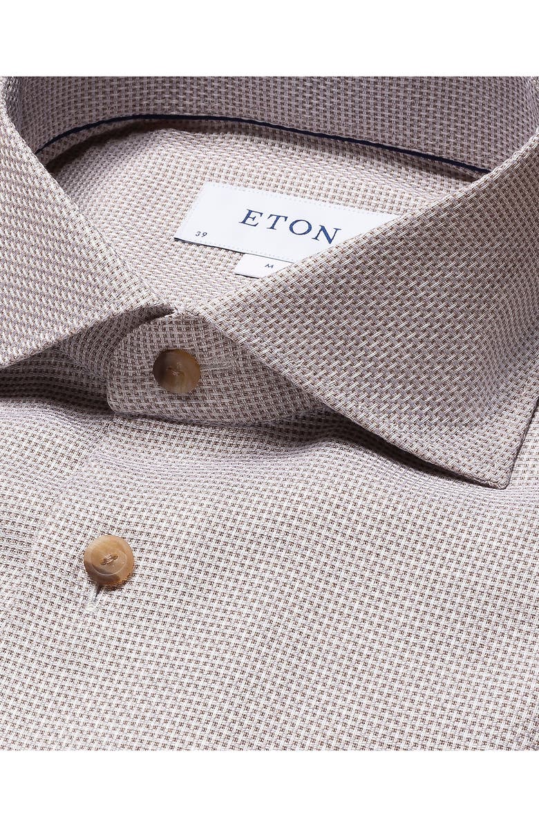 Eton Contemporary Fit Solid Dobby Cotton Dress Shirt, Alternate, color, Medium Brown