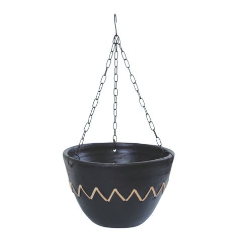 Terracotta 11 in. Black Criss-Cross Hanging Planter