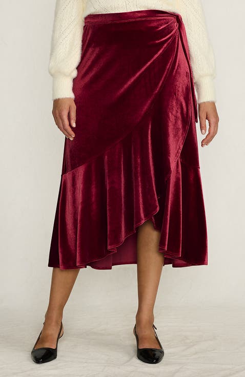 Velvet Wrap Midi Skirt