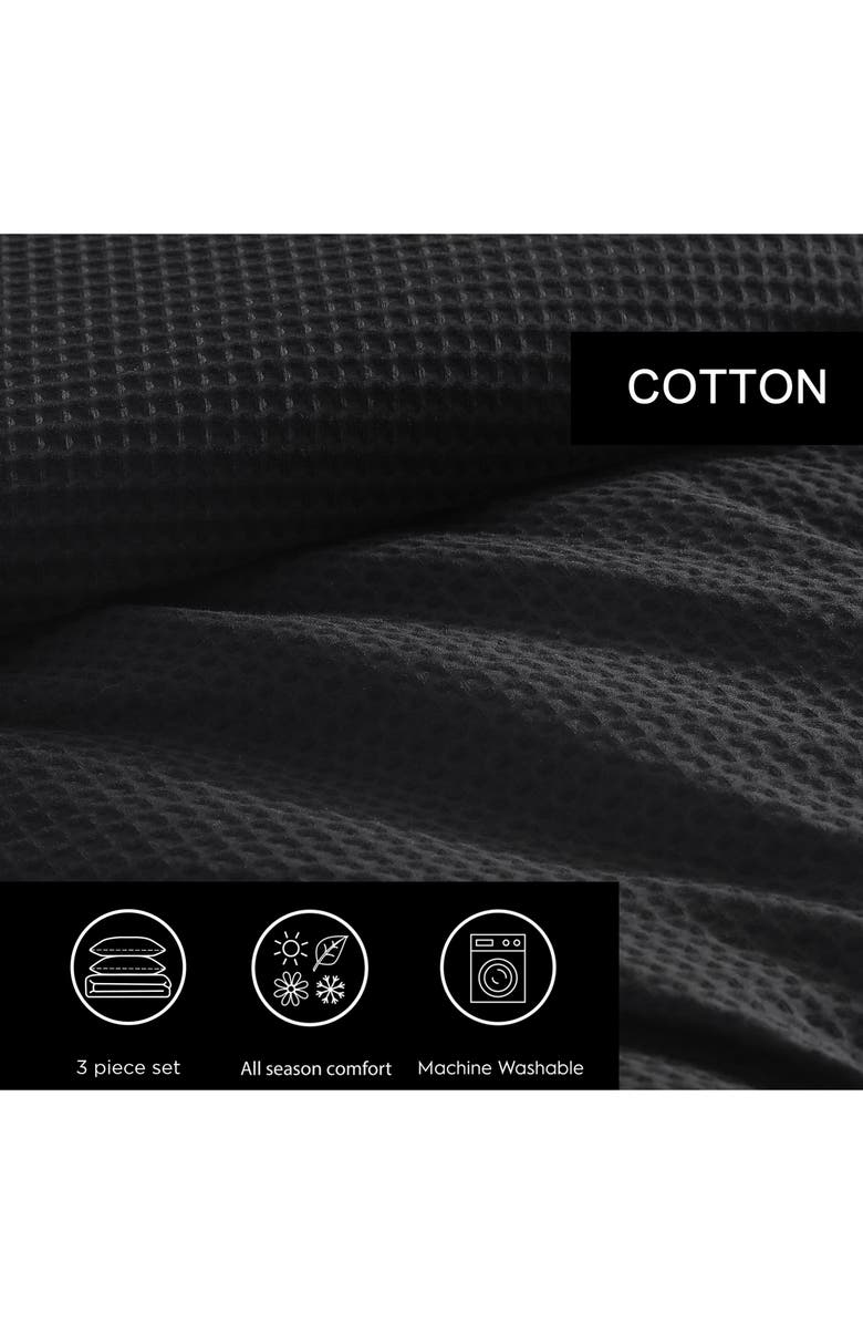 Vera Wang Waffle Stitch Pique Cotton Duvet Set, Alternate, color, Black
