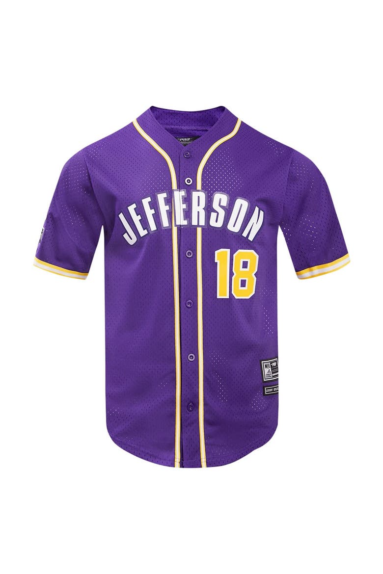 Men's Pro Standard Justin Jefferson Purple Minnesota Vikings Mesh Button-Up Baseball Jersey, Alternate, color, Purple