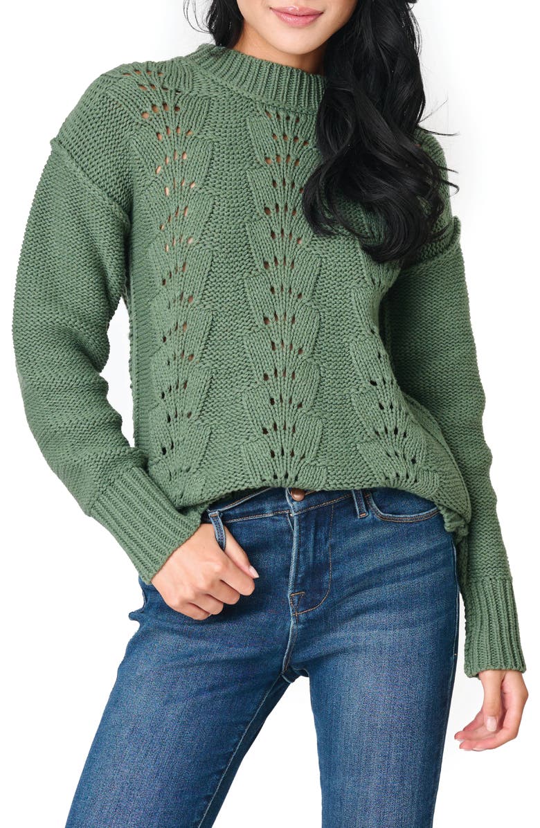 GIBSONLOOK Scallop Stitch Sweater, Main, color, Sage
