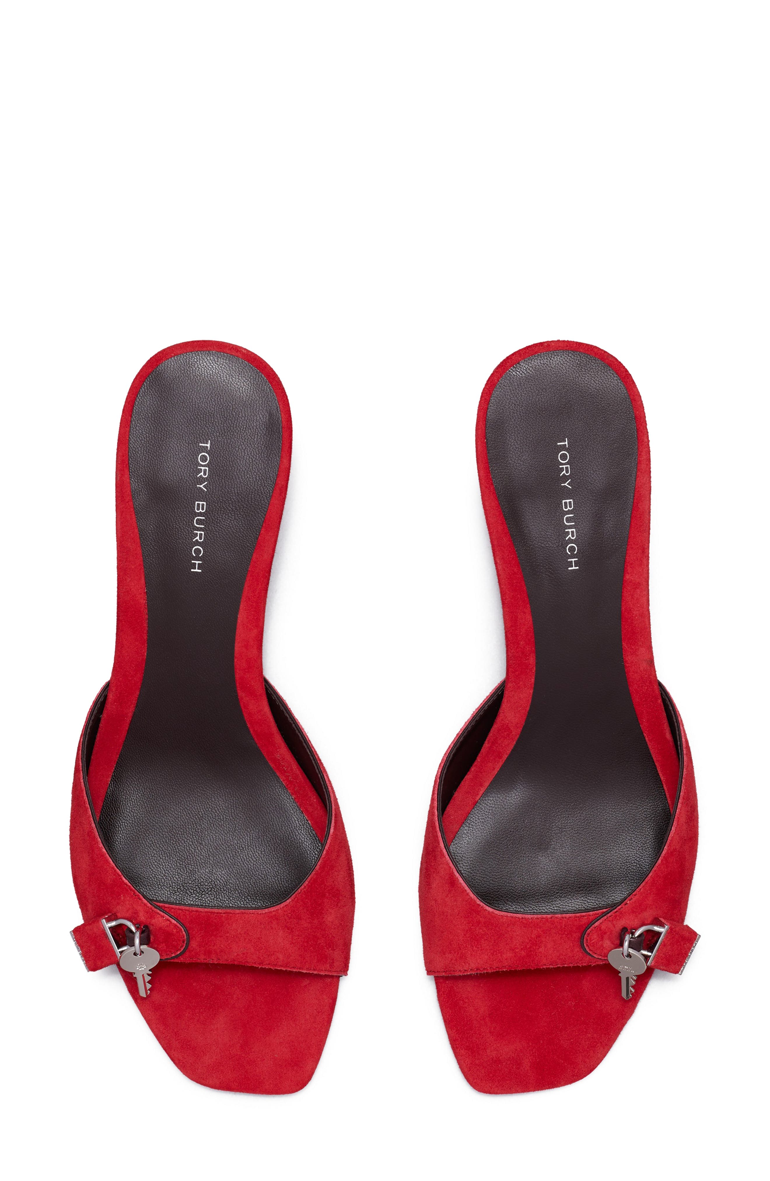Lock Kitten Heel Sandal, Alternate, color, TOUCAN RED / SILVER