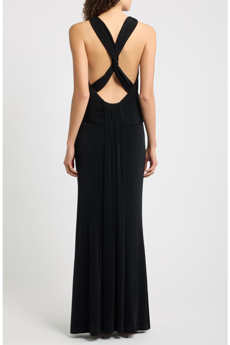Lucine Ruched Sleeveless Gown, Alternate, color, BLACK