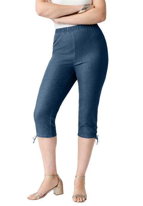 Plus Size Comfort Stretch Lace Up Capri Jean (Plus)
