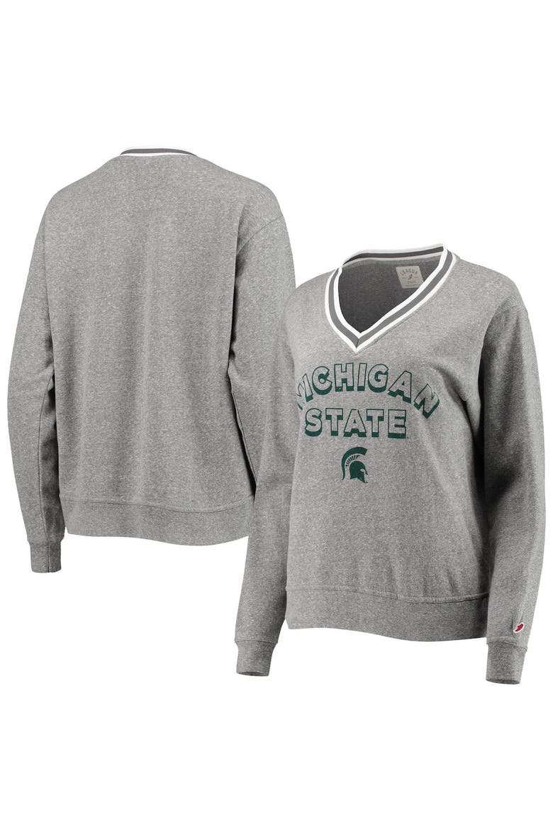 Women's League Collegiate Wear Heathered Gray Michigan State Spartans Victory Springs Tri-Blend V-Neck Pullover Sweatshirt, Main, color, Heather Gray