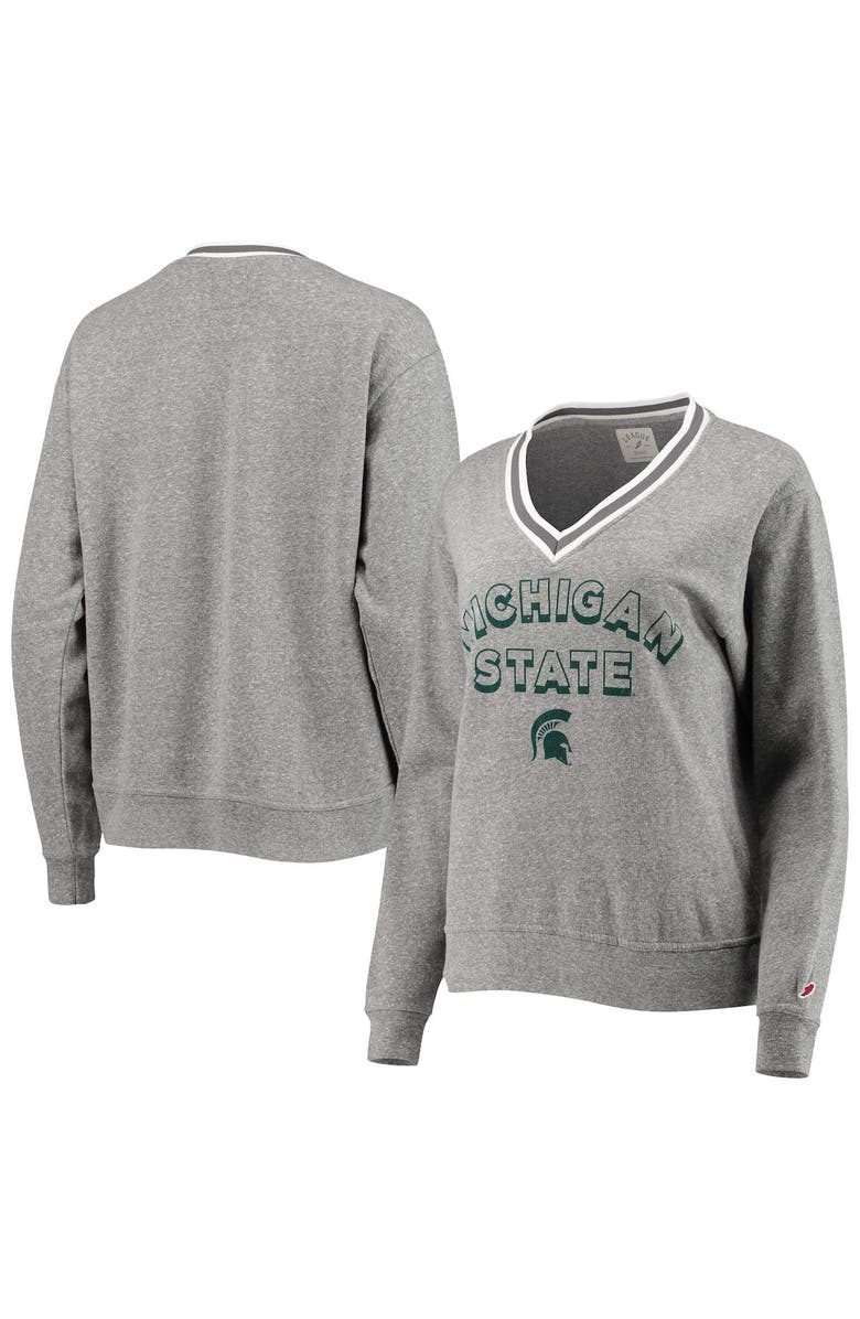 LEAGUE COLLEGIATE WEAR Women's League Collegiate Wear Heathered Gray Michigan State Spartans Victory Springs Tri-Blend V-Neck Pullover Sweatshirt, Main, color, 