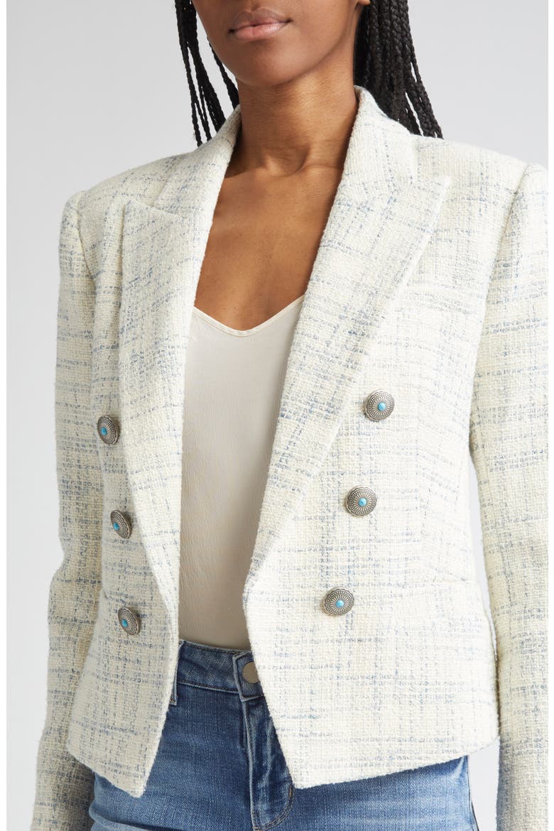 Brooke Double Breasted Tweed Blazer, Alternate, color, VINTAGE WHITE/ BLUE CHECK