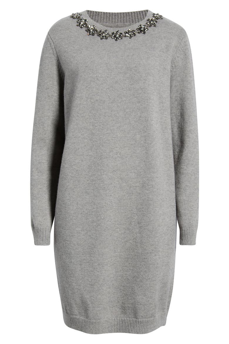 Rhinestone Trim Sweater Dress, Alternate, color, GREY