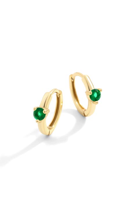 Solitaire Birthstone Huggie Hoop Earrings