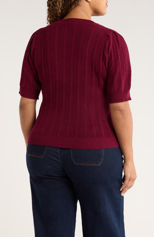 Wit & Wisdom Pointelle Elbow Sleeve Sweater In Burgundy