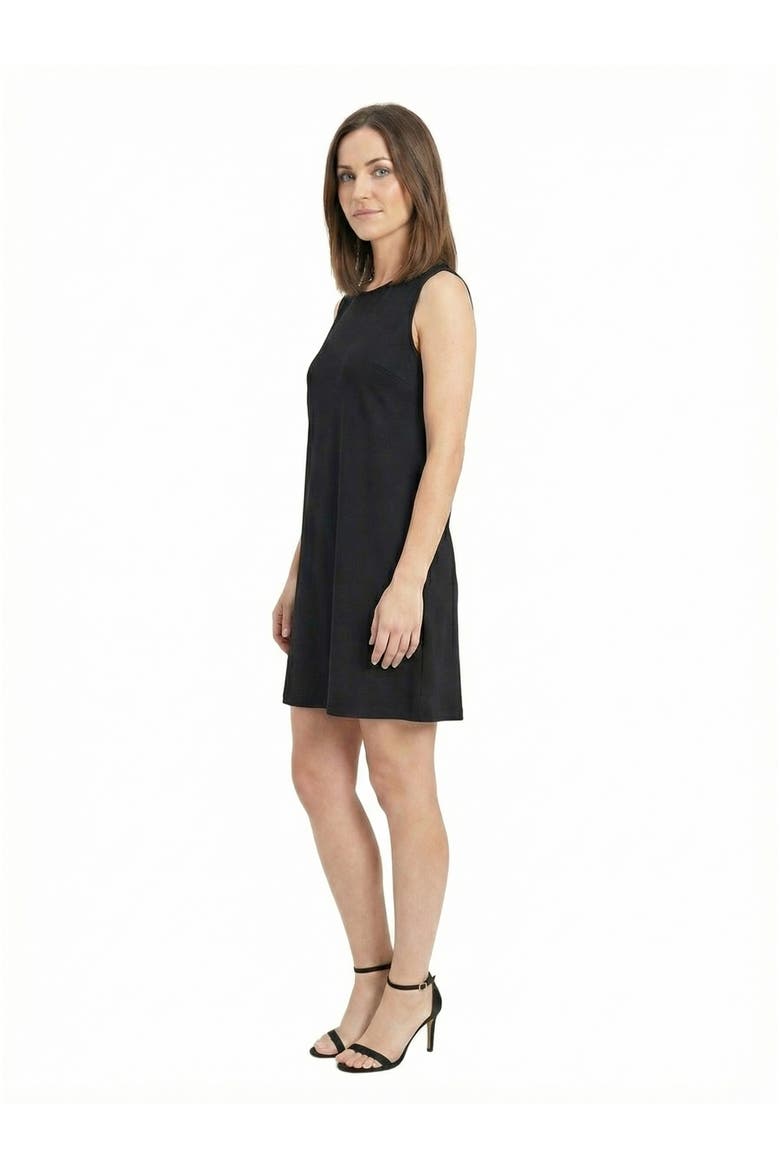 Essential Petite Round Neck Sleeveless A-Line Mini Shift Dress, Alternate, color, Black