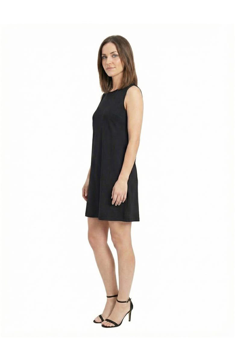 24seven Comfort Apparel Essential Petite Round Neck Sleeveless A-Line Mini Shift Dress, Alternate, color, Black