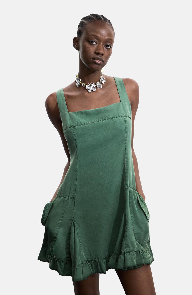 Desigual Square Neck Ruffle Hem Minidress, Alternate, color, 