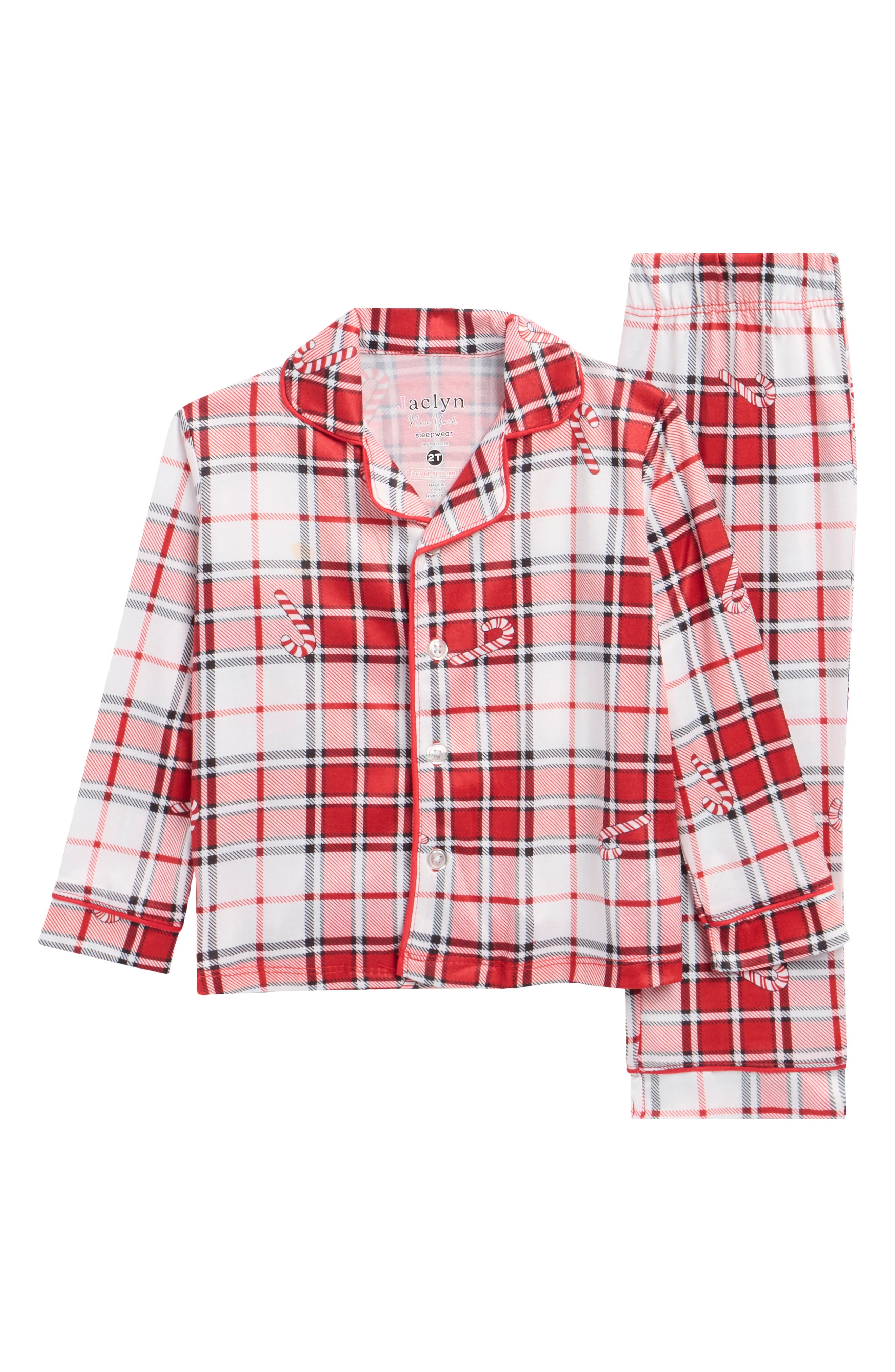 Kids' Candy Cane Plaid Fitted Two-Piece Pajamas