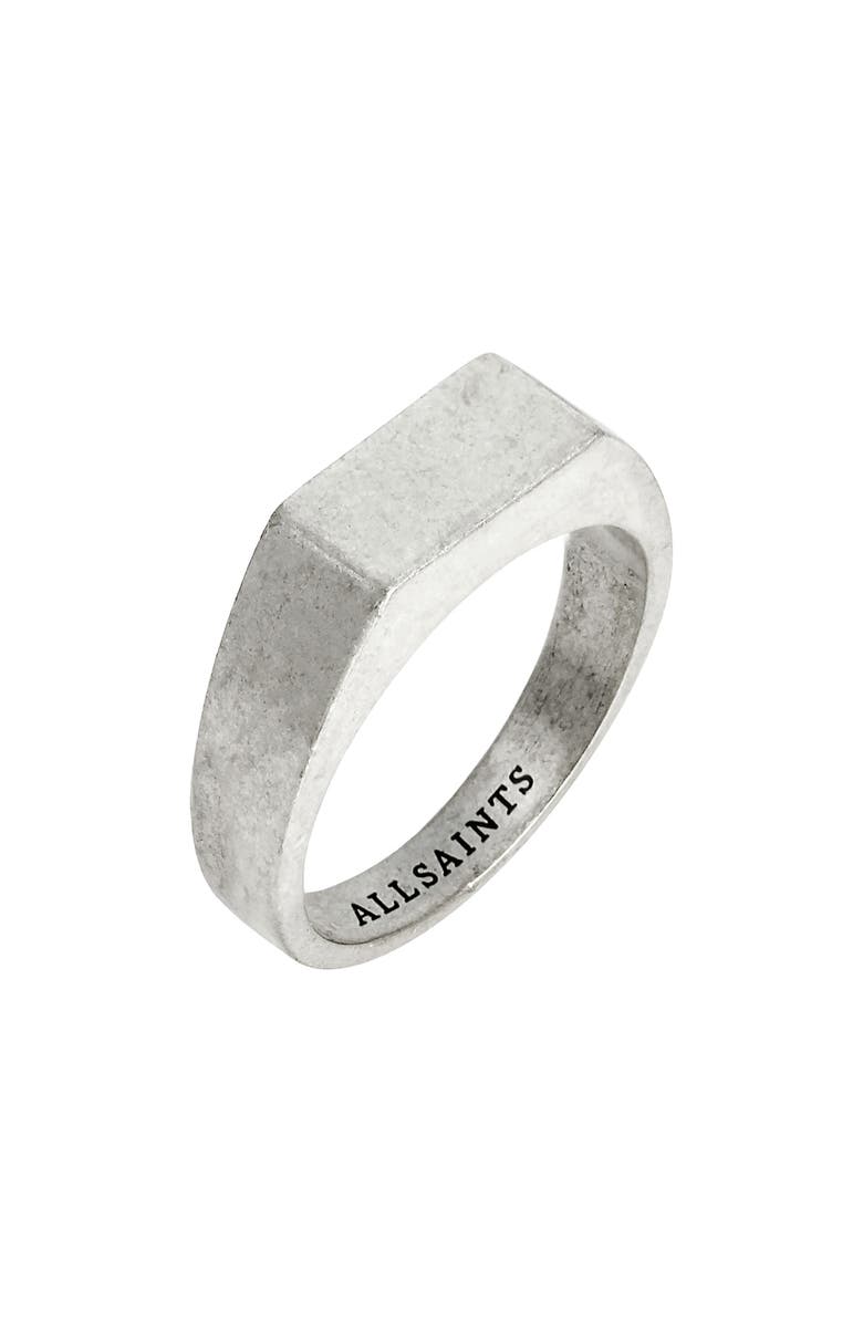 AllSaints Men's Rectangle Flat Signet Ring, Main, color, Warm Silver