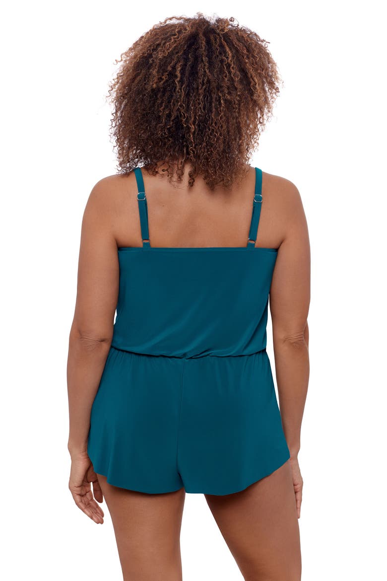 V-Neck Blouson Slimming Swimsuit Romper with Pockets, Alternate, color, Lagoon