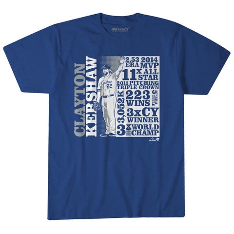 Unisex BreakingT Clayton Kershaw Royal Los Angeles Dodgers GOAT List T-Shirt