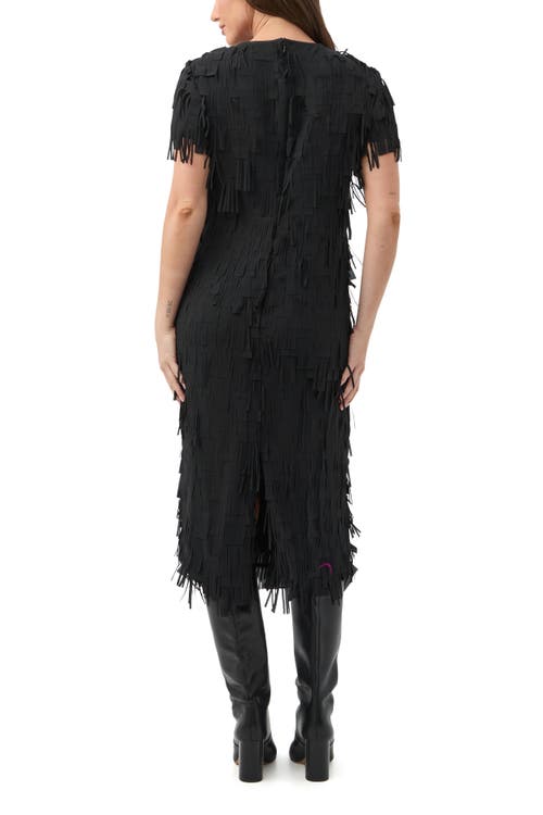 Trina Turk Silkoak Fringe Midi Dress In Black