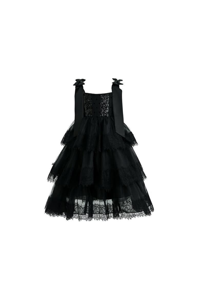 Ruffle Sleeveless Bow Dress, Main, color, Black