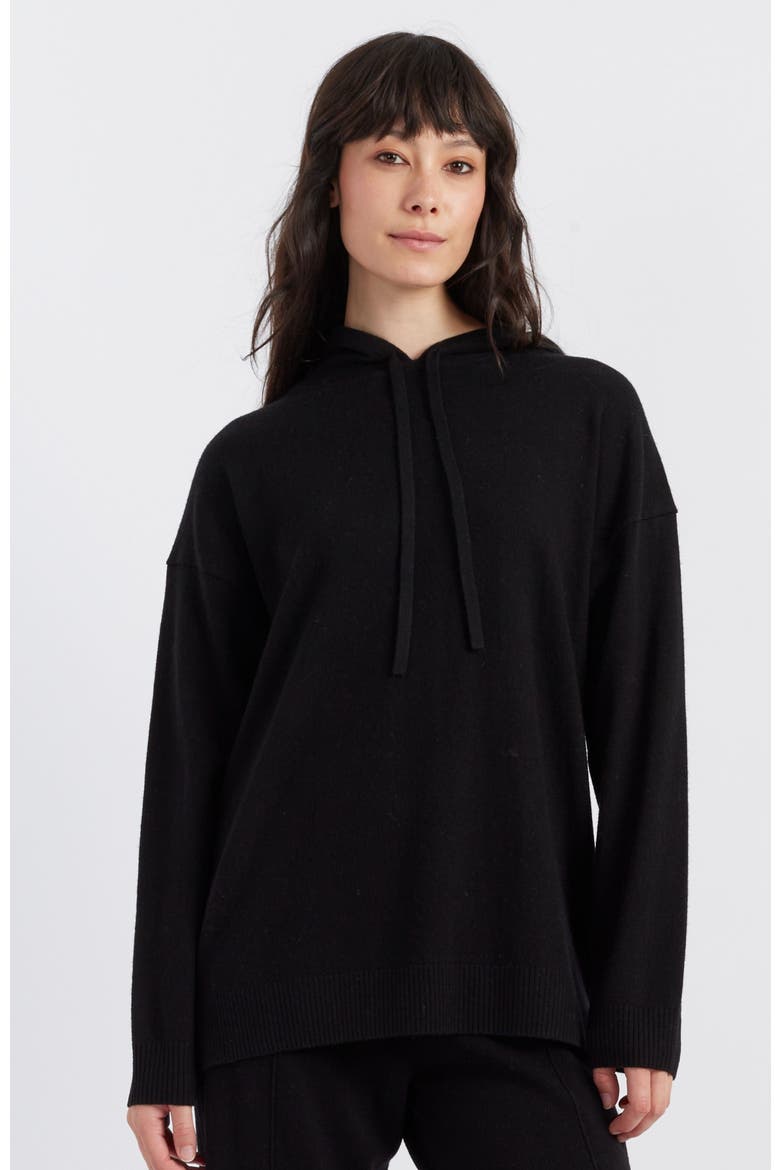 Wool Cashmere Blend Relaxed Hoodie Sweater, Main, color, Black