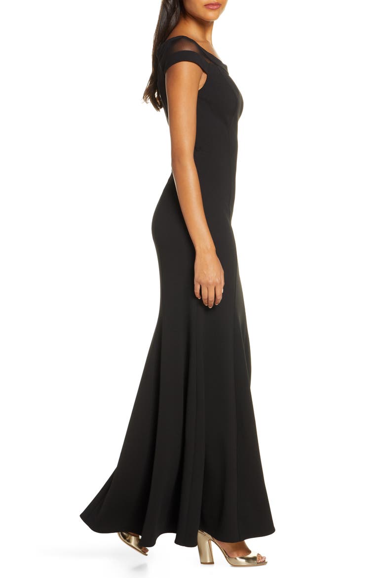 Boat Neck Evening Gown, Alternate, color, BLACK