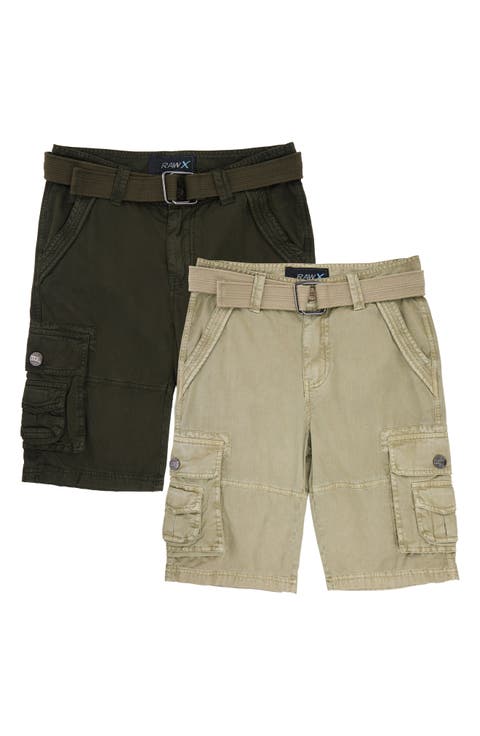Kids' 2-Pack Belted Twill Cargo Shorts