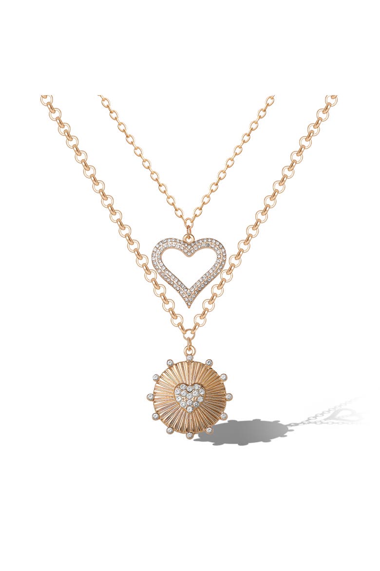 Gold-Tone Heart Necklace with Crystal Accents, Main, color, Gold/Silver