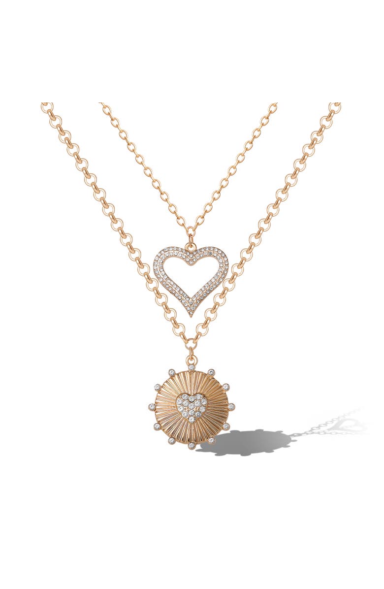 Jessica Simpson Gold-Tone Heart Necklace with Crystal Accents, Main, color, Gold/Silver