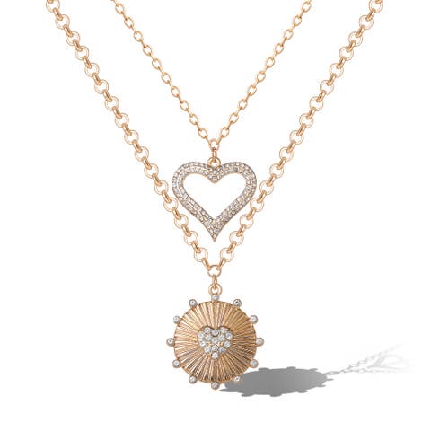 Gold-Tone Heart Necklace with Crystal Accents