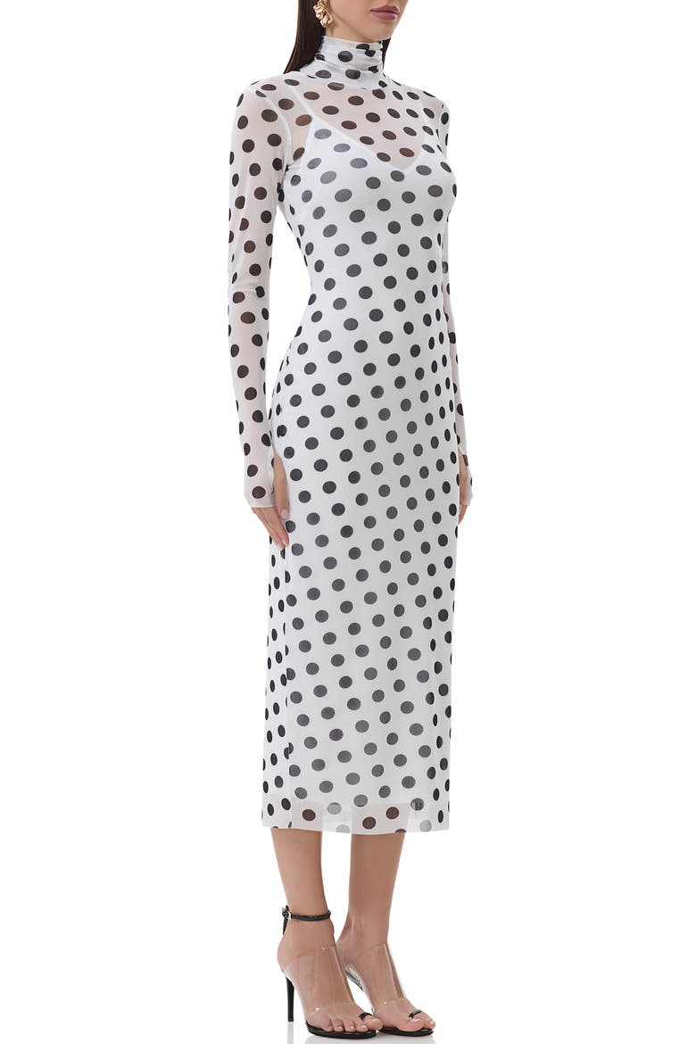 Shailene Long Sleeve Body-Con Midi Dress, Alternate, color, BLANC DOT