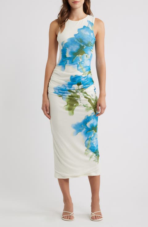 Floral Ruched Midi Dress